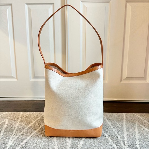 Mansur Gavriel Handbags - Mansur Gavriel Everyday Linen and Leather Canvas Bucket Bag in Tan